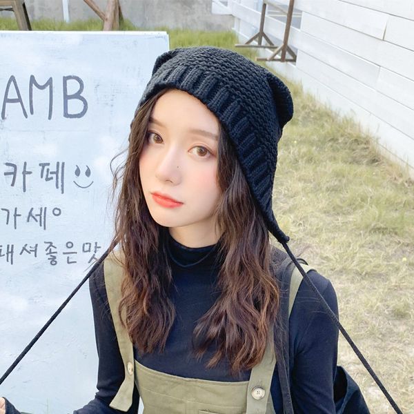 

beanie/skull caps autumn and winter sweet cute ski hat girls warm cat ears knitted flying, Blue;gray