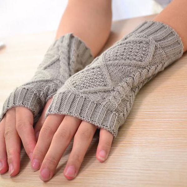 

five fingers gloves women' winter&autumn christmas cashmere blend knitted craft long fashion warm for lady wrist cold protector, Blue;gray