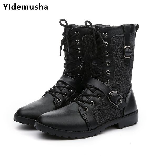 

2020 new autumn motocycle boots men winter high upper arena young men breathable pu boots casual luxury high boot, Black