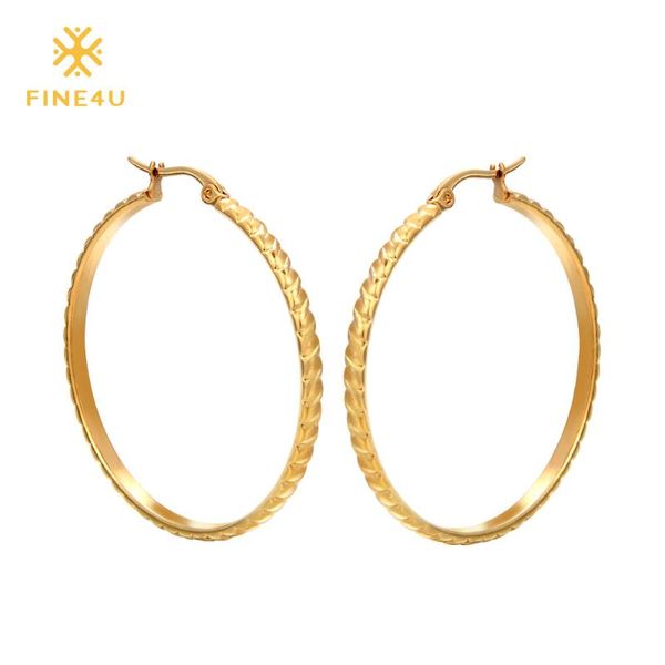 

hoop & huggie 2021 fine4u e008 316l stainless steel earrings round circle for women wedding jewelry, Golden;silver