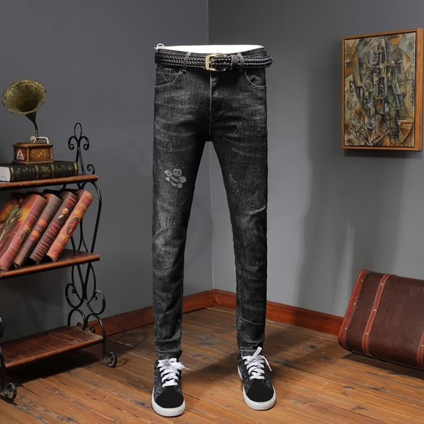 

2020 autumn winter new men's stretch-fit jeans casual classic style fashion denim trousers male black blue pants