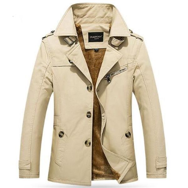 

men's jackets autumn winter for young men plus velvet thick windbreaker mid-length size jacket coat, Black;brown