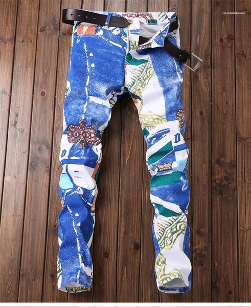 

clothing mens 2020 luxury designer clothes fashion hand drawn demin jeans zipper fly straight pants male, Blue