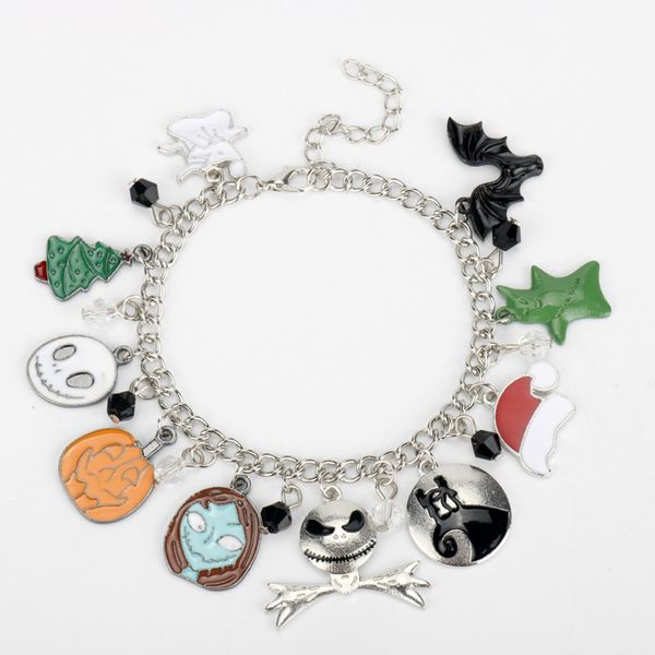 

the nightmare before christmas charm bracelet jack skeleton sally anime punk jewelry halloween gift for women men, Black