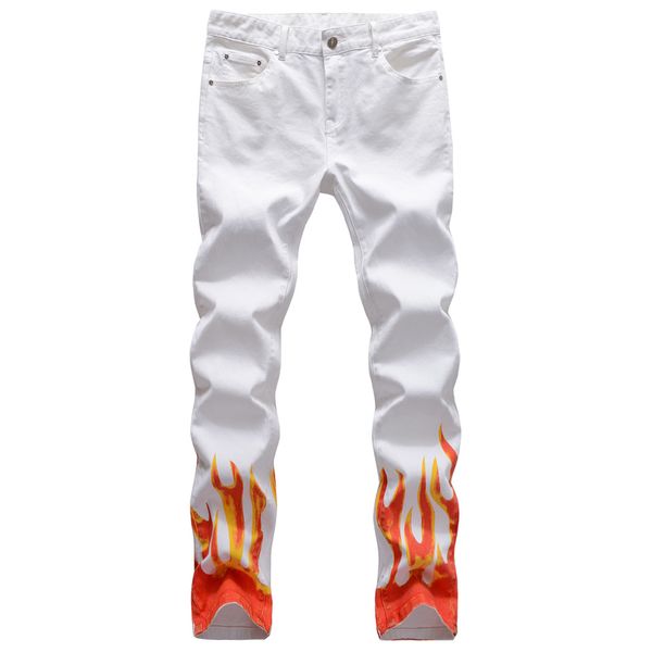

unique mens stretch printed slim fit jeans fashion biker denim pants big size motocycle hip hop trousers for male 1072, Blue