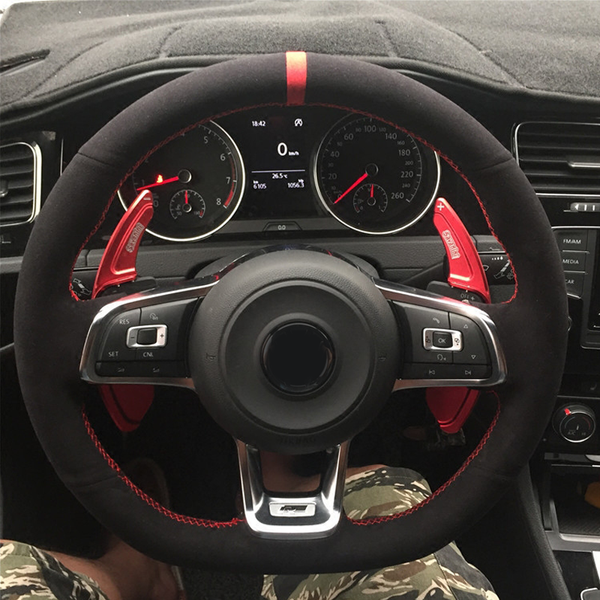 

black suede car steering wheel cover for volkswagen vw golf 7 gti golf r mk7 vw polo gti scirocco 2015 2016 car accessories