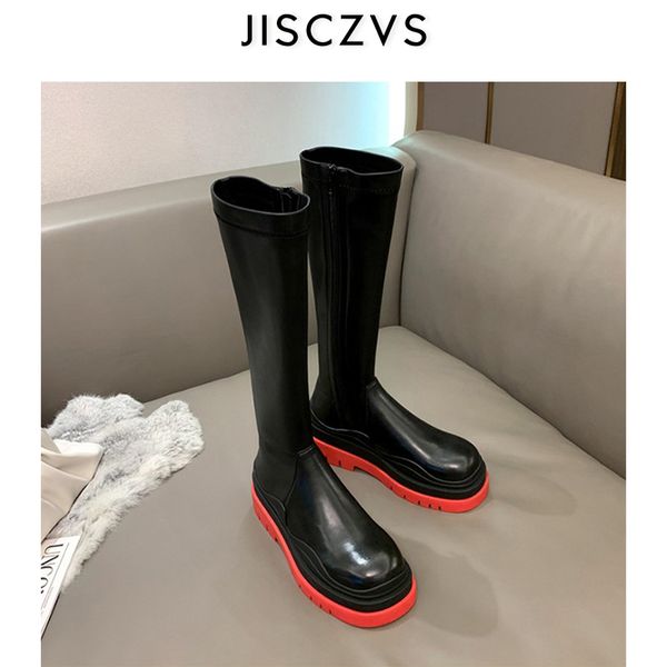 

autumn genuine leather knee high boots women red sole platform women's long boots female 2020 new gothic knee high boot heels, Black