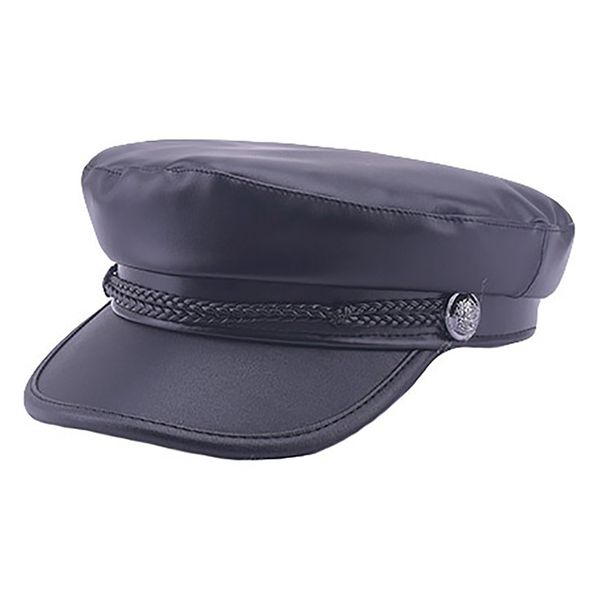 

berets 2021 visor beret hat fashion pu leather winter cap windproof warm spring and autumn retro for women, Blue;gray
