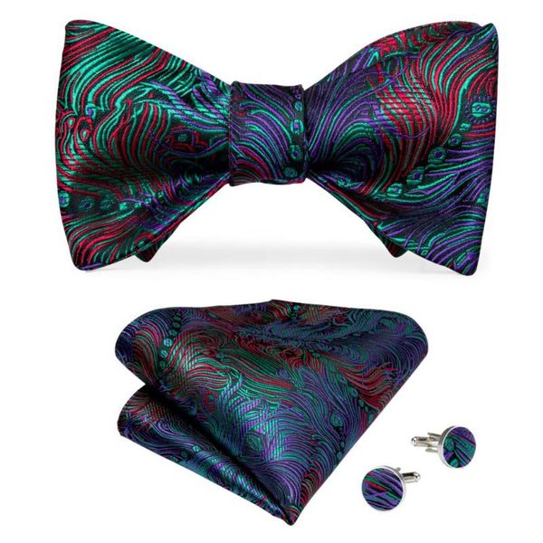 

mens silk bowtie red green purple novelty necktie for men wedding party adjustable bow tie hanky cufflink set dibangu lh-094, Black;gray