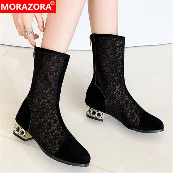 

morazora 2020 big size 33-43 fashion mid calf boots low heel square toe spring ladies shoes black color women boots