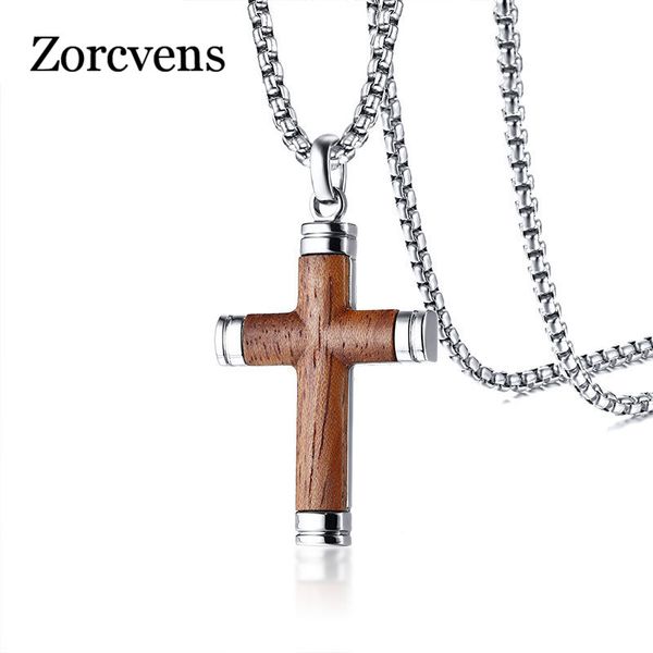 

pendant necklaces modyle vintage necklace for men punk rock rosewood crucifix cross stainless steel chains male collares collier gifts, Silver
