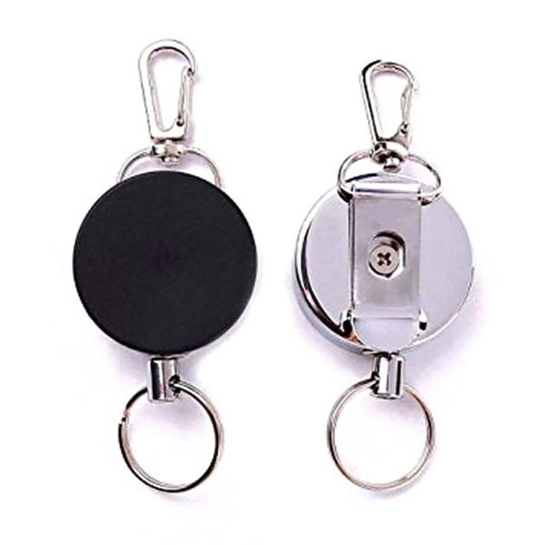 

2pcs/set badge reel retractable heavy duty key reels carabiner key ring badge holder reel clip for id card keychain, Silver