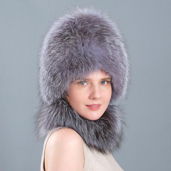 

hats, scarves & gloves sets fur straw hat bib women winter leather ear protection scarf two-piece set, Blue;gray