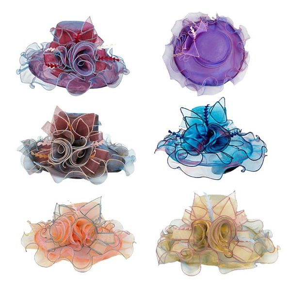 

wide brim hats aowofs summer women flower sun elegant floarl vintage wedding lady hat korean sunscreen 6 colors girls, Blue;gray
