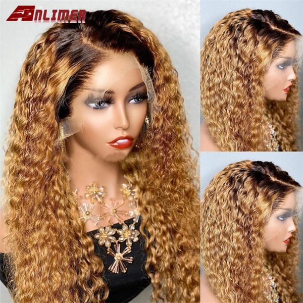 

lace wigs 150% density 13x6 curly human hair brazilian remy ombre honey blonde silk front with baby, Black;brown