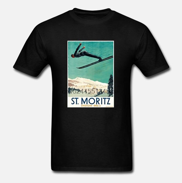 

men t-shirt ski jumping at st. moritz switzerland vintage travel poster design by naves tshirt women t shirt