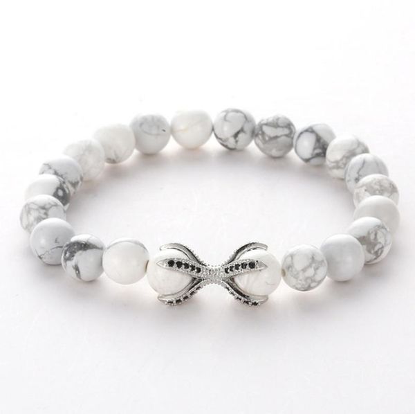 

charm bracelets fyjs unique mnay colors ocs connect 8 mm round beads white howlite stone bracelet black lava jewelry, Golden;silver