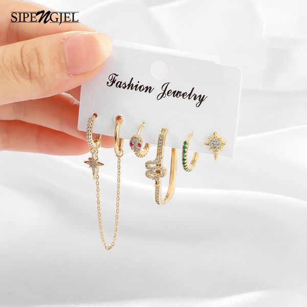 

new fashion cubic zircon snake drop earrings set gold and silver color green hoop earrings for women jewelry, Golden;silver