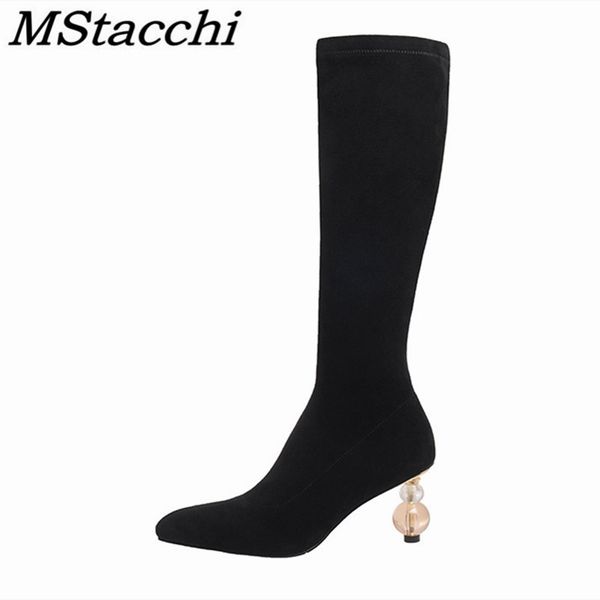 

mstacchi агатовые бусины пятки stretch плюша женщин сапоги стороны молнии остроконечные сплошные цвета дамы элегантный sexy обувь botas muje, Black