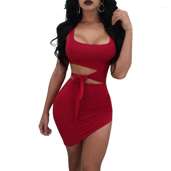 

dress women designer bandage u neck dresses summer slim hollow out sleeveless ladies dress casual female, Black;gray