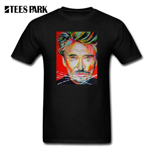 

t shirt johnny hallyday artpainting rock star singer mens t-shirts cotton short sleeve male tees crew collar printed casual
