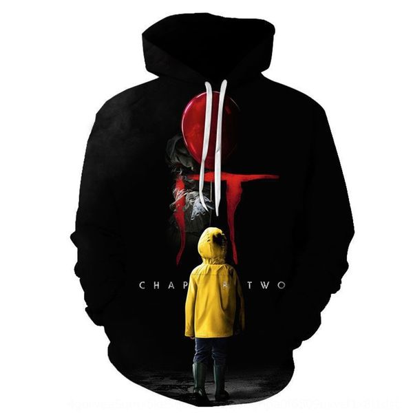 

2019 fall/winter clown baseball suit pullover pulloversoul-returning 2 long-sleeved hooded sweater women's 3d digital printing pullover, Black