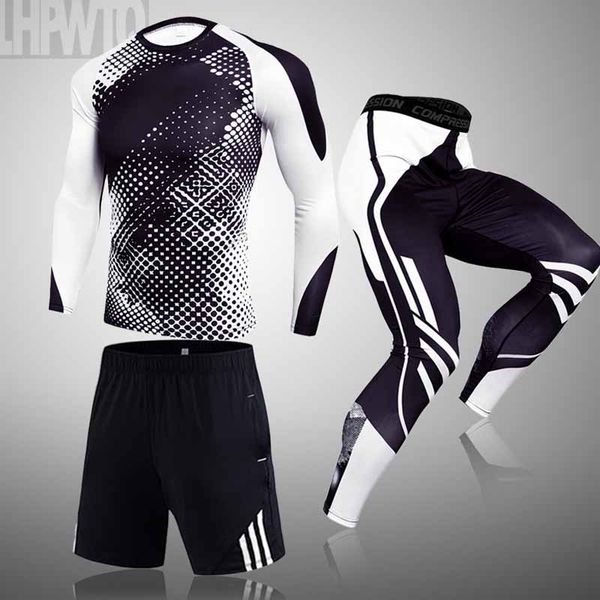 

3-piece set compression suits men's quick dry set clothes sport running joggers gym training fitness sportswear clothing, Black;blue