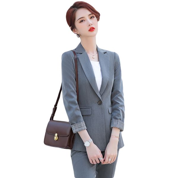 

black gray women blazer suit career formal pant suit winter oversized 4xl 2 piece set for office lady interview work wear, White