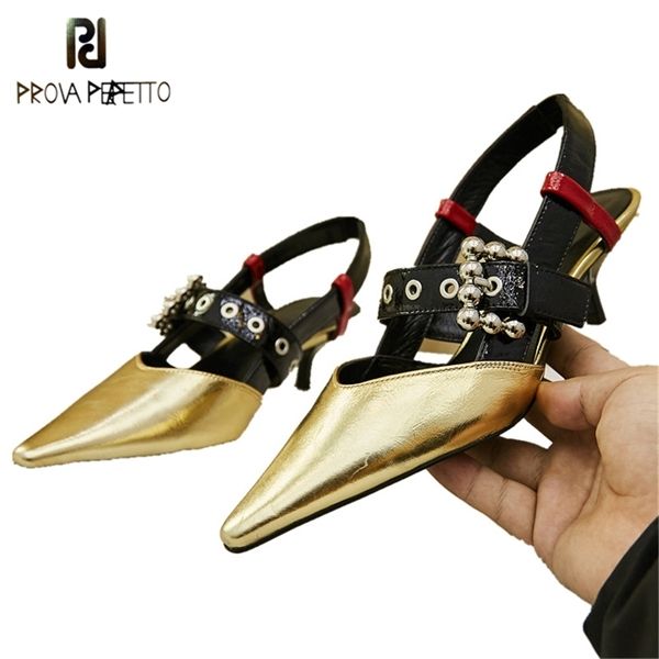 

prova perfetto metal decor high heels gladiator sandals pointed toe buckle strap runway design women pumps summer wedding shoes 0922, Black