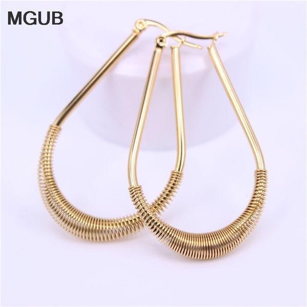 

hoop & huggie oval spring earrings female accessories suitable wholesale 40mm-50mm diameter stainless steel jewelry lh529, Golden;silver