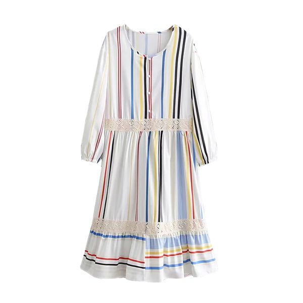 

casual dresses white striped long dress bohemian women summer beach maxi ladies lace waist vestidos chic girls boho loose, Black;gray