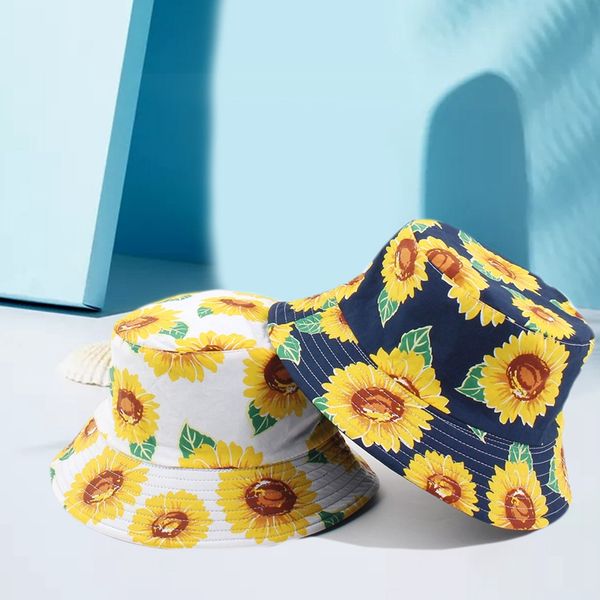 

printed sunflower bucket hat for women female girls fisherman hat panama summer sun