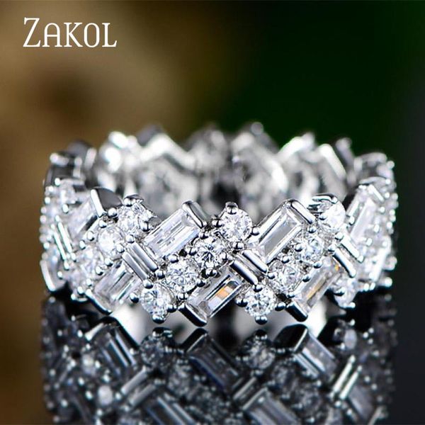 

wedding rings zakol design white color baguette cubic zirconia for engagement women jewelry drop fsrl1160, Slivery;golden
