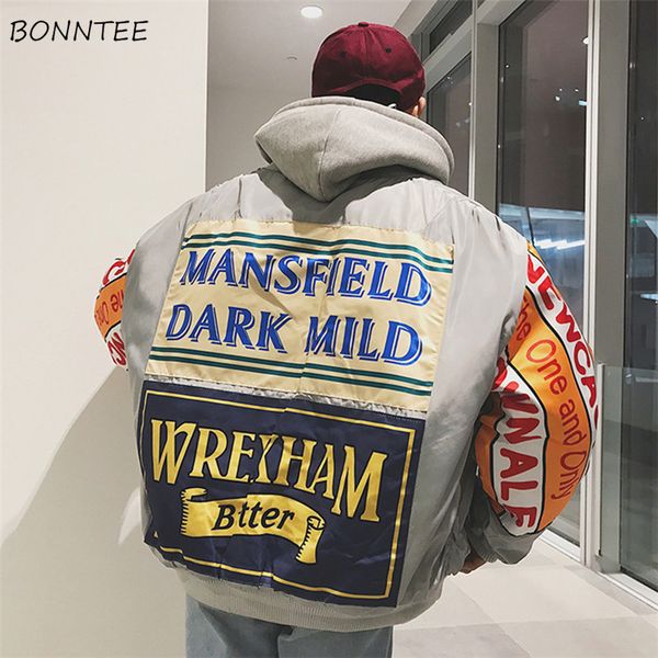 

parkas men zipper hooded letter printed soft korean style leisure daily parka mens ulzzang pockets outerwear new, Black