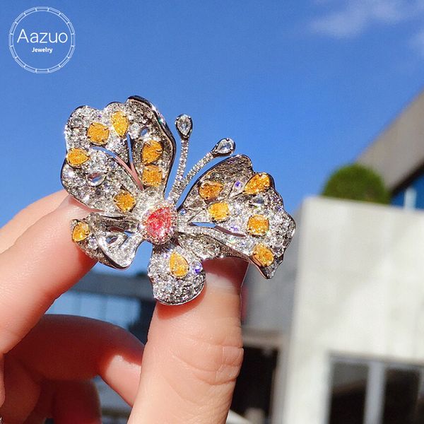 

aazuo gia pink diamond yellow white diamond 18k gold butterfly rings upscale trendy senior party senior customize fine jewelry, Golden;silver