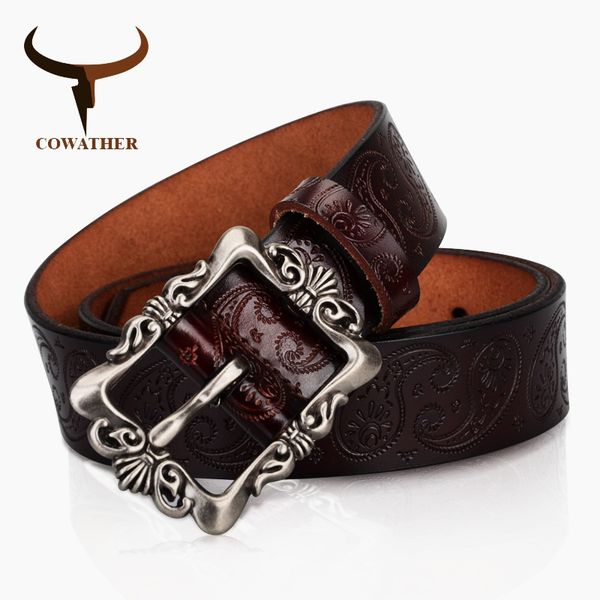 

belts cowather 2021 cow genuine leather for women luxury strap female belt cashew flowers pin buckle 3.2cm xf022, Black;brown