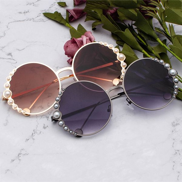 

sunglasses women luxury pearl sunglasses vintage round sun glasses shades for women gold metal uv400, White;black