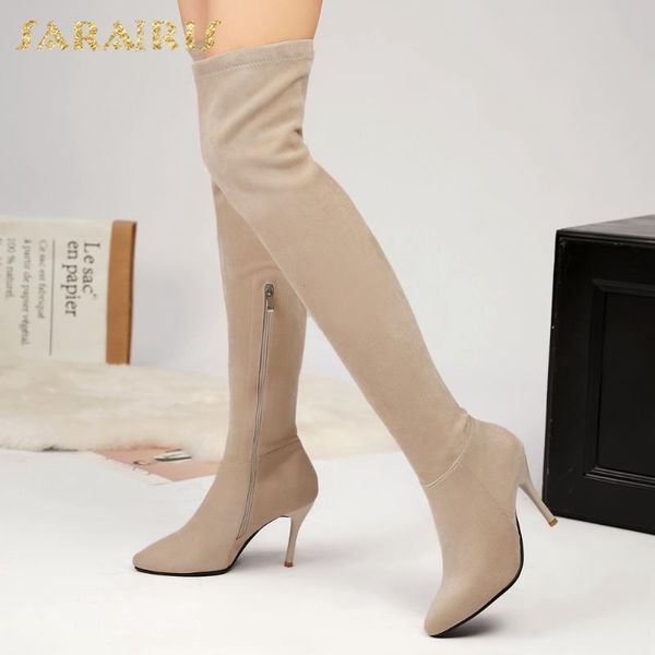 

lapolaka 2020 fashion new concise elegant boots women shoes zipper thin high heels stretch boot over the knee boots female, Black