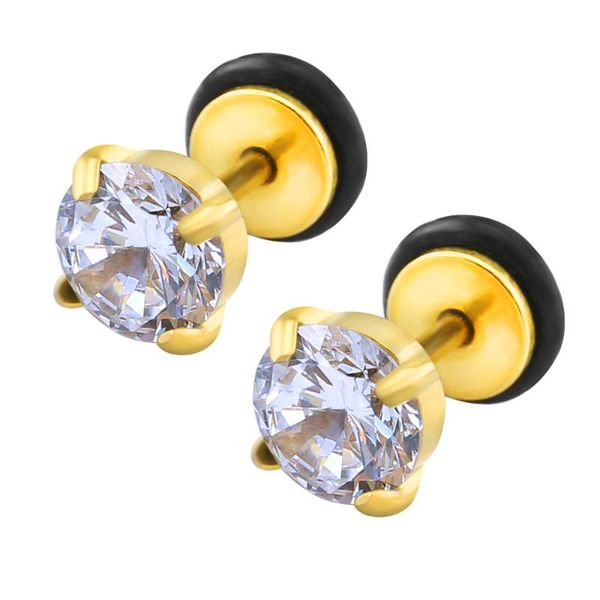 

stud casual style ear women stainless steel earrings 5mm 7mm 10mm crystal round stone orecchini donna jewelry, Golden;silver