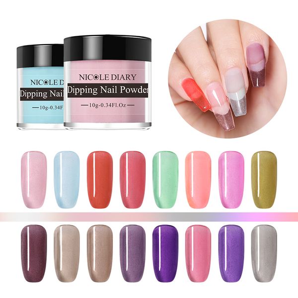 

nicole diary 10g dipping nails powder system purple pink colorful dip nail powder crystal effect natural dry nail art design, Silver;gold