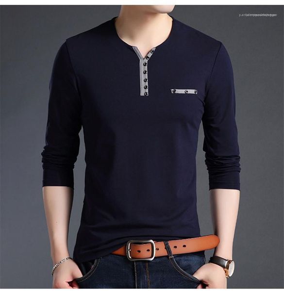 

long sleeve tees casual male casual apparel designer slim mens v neck tshirts fashion pure color button, White;black