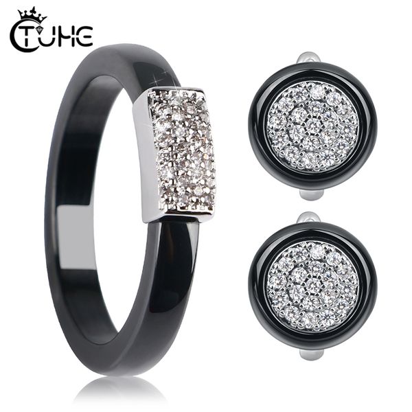 

3mm withd crytal rings and stud earrings women jewelry set bling rhinestone australia crystal female jewlery sets, Silver