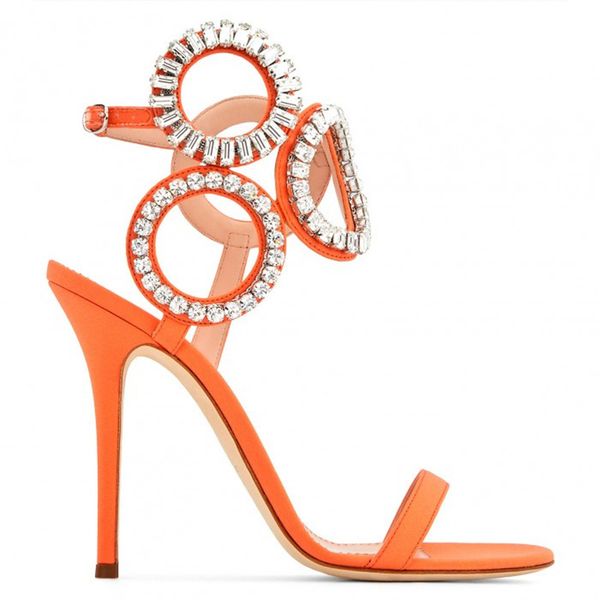 

new round rhinestone circle patched women sandals stiletto high heels open toe pumps summer gladiator ladies crystal party shoes, Black