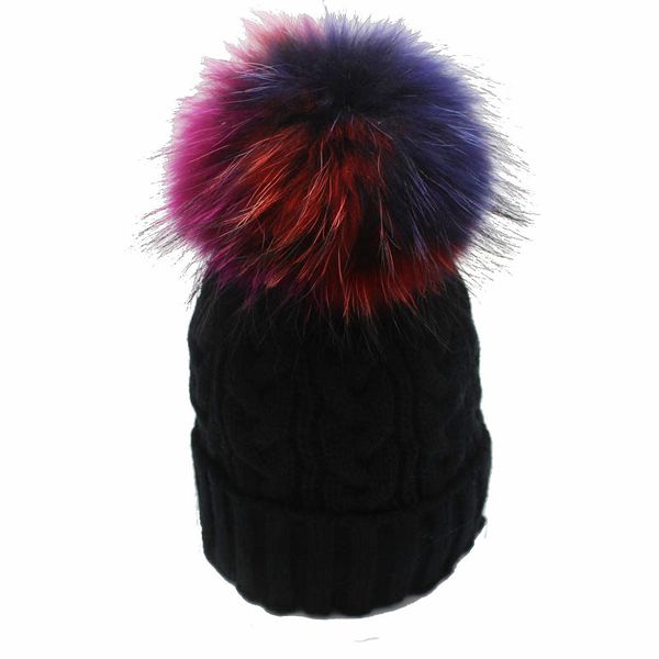

2020 winter womens beanies real raccoon fur hats with 15cm fur multicolor pompoms hip hop skullies cap russion hats, Blue;gray