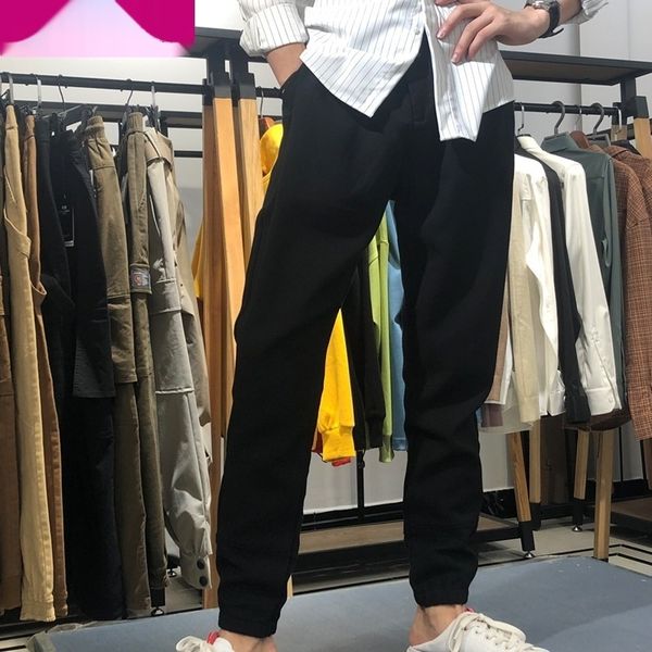 

17052 autumn casual new casual pants men's loose tight waist lace-up pants gnesx, Blue