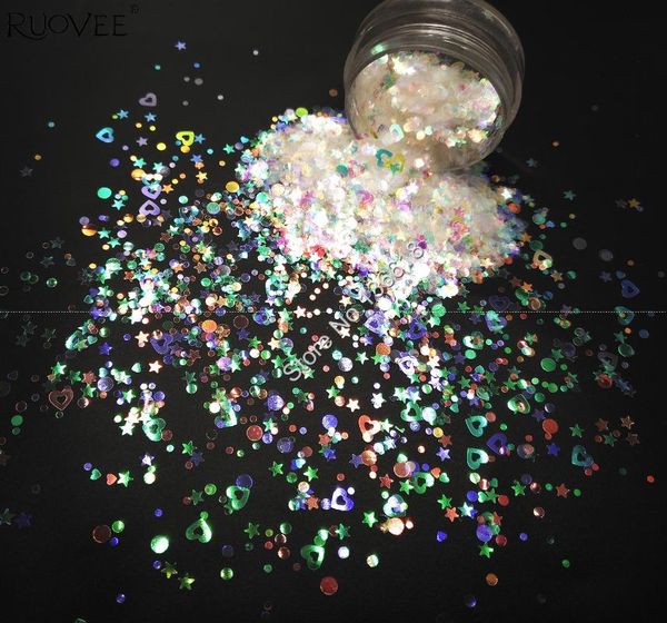 

mix glitter iridescent white colorful hollow heart round star shape nail art for craft decorations gel makeup facepainting diy, Silver;gold