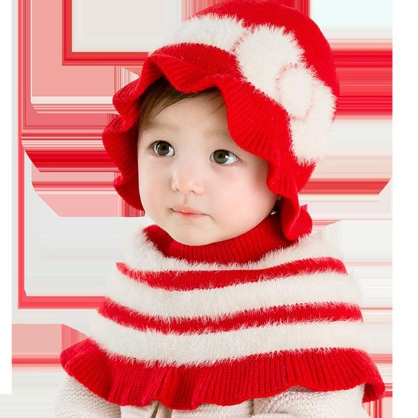 

baby winter knitted head scarf shawls scarves ruffles hort plush cap for boy girl children's lovely soft hat+shawl two piece, Yellow