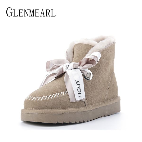 

women boots genuine leather cowhide winter snow boots real wool fur australia classic woman ankle warm size, Black