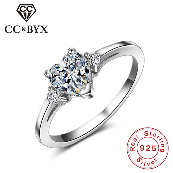 

rings for women 925 sterling silver jewelry heart-shaped bridal wedding engagement ring white gold-color drop shipping 726, Golden;silver