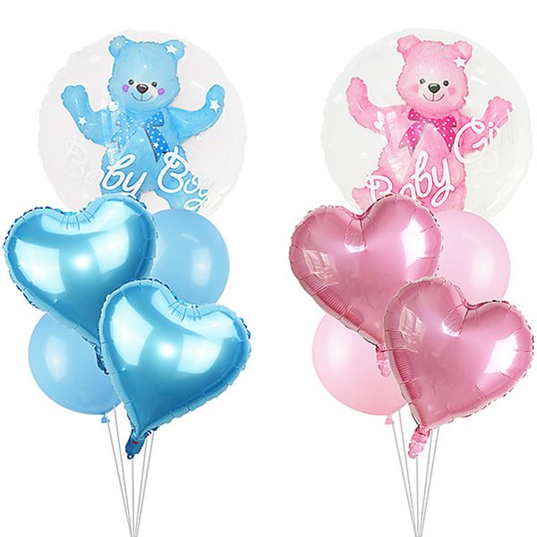 

baby boy girl balloon 24inch pink blue bear clear bubble ball 4d bear foil balloons for baby shower kids birthday party decor